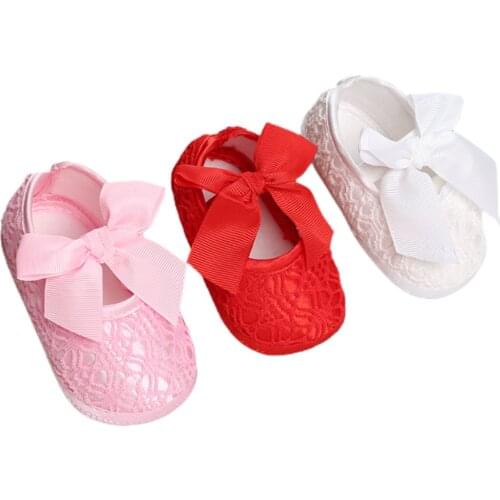 Baby Newborn Infant Solid Bow Knot First Walker Shoes Infant Toddler Mary Jane Cotton Flat Sole Non-Slip Prewalker Shoes 0-12M