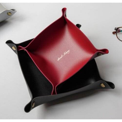 Wholesale Desktop Storage Tray Leather Key Plate Home Decoration Dice Tray Key Wallet Coins PU Leather Folding Storage Box