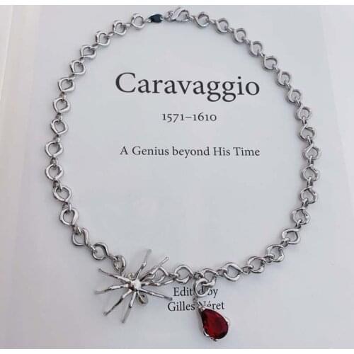 Spider Blood Drop Kvk Necklace Male Trendy Ruby Pendant Net Red Fashion Clavicle Necklace