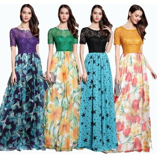 Homecoming Dress Lace&Chiffon of Floral Print with Sweetheart Short sleeve A-line Floor-Length