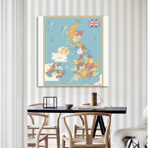 150*150cm The United Kingdom Political Map Vintage Wall Art Poster Vinyl Canvas Painting Classroom Home Decor School Supplies