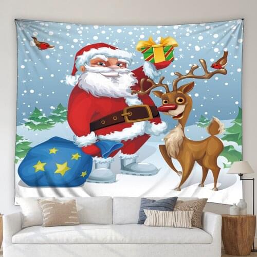Christmas Tapestry Santa Claus Elk Xmas Tree Scooter Party Background Decor Cloth Bedroom Living Room Wall Hanging Tapestries