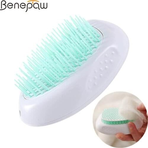 Benepaw Self Cleaning Dog Cat Brush Grooming Safe Round Soft Bristles Slicker Pet Comb For Removing Undercoat Mats Loose Hair