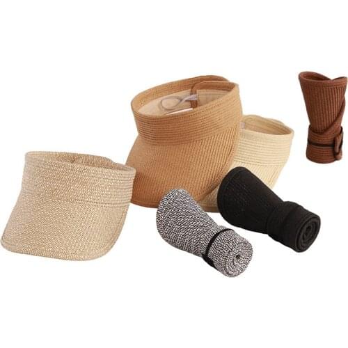 Casual Womens Summer Hat Sun Visor Foldable Empty Top Girl Wide Brim Hat Sun Protection Cap Female Sun Hats Beach Hat Straw Hat