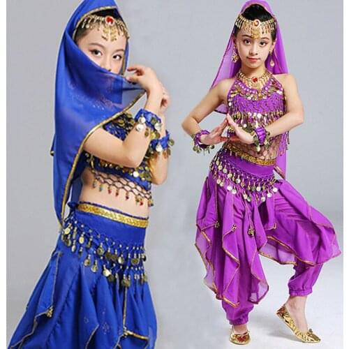 5pc/set Girl Belly Dance Set for Kid Dance Costumes Children Sleeveless Performance Kid Indian Stage Child Belly Dancing Costume