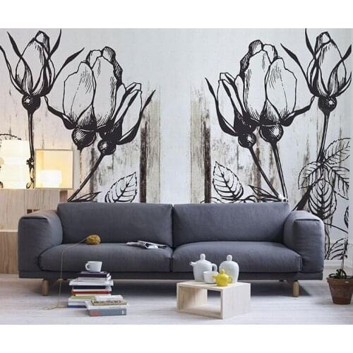 Baca Wood Texture Black Lines Rose Flower wall paper for Sofa Background Dinning Room 3d Flower Murals Wallpaper 3d Wall Sticker