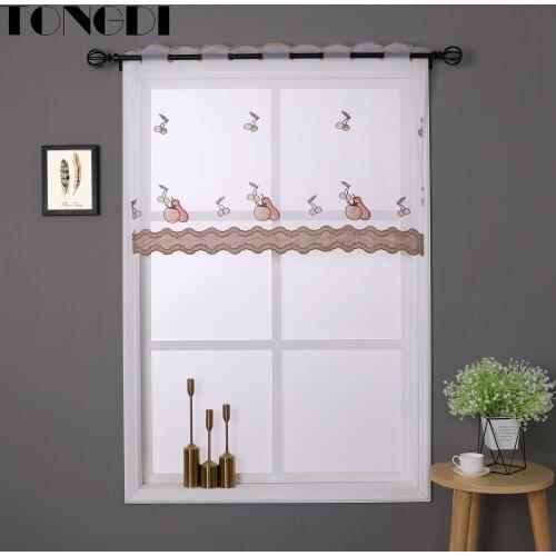TONGDI Kitchen Curtain Valance Sheer Tiers Pastorall Fruit Cafe Tulle Beautiful Embroidery For Window Of Kitchen Dining Room