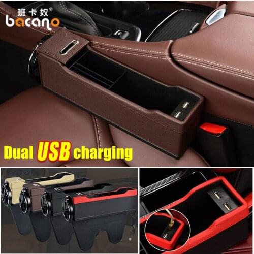USB Car Seat Organizer Crevice Storage Box Bag Cup Drink Holder Auto Gap Pocket Stowing Tidying For Phone Interior Accessories