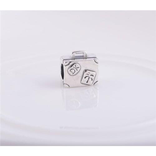 LW102 Travel to Paris Suitcase Thread Charm Beads Vintage 925 Sterling Silver Charm Beads Fits Pandora Bracelet Jewelry