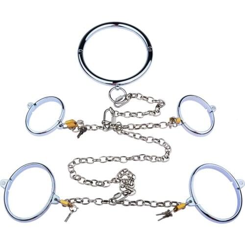High Qulity Cold Torture Adult SM Role Play Handcuffs & Anklecuffs & Neck Collar for Bdsm Restraint Couples Erotic Accessories