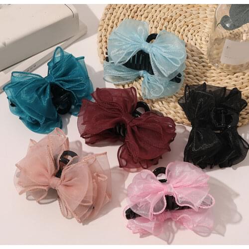 Korean Bow Mesh Hair Clip Super Fairy Solid Yarn Ribbon Bow Hairpin Organza Bow Tie Hair Claws Hair Accessories Drop shipping