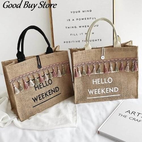 HELLO WEEKEND Women Shopping Bag Large Reusable Holiday Totes Vintage Shoulder Pouch Fashion Beach Tassel Purse Storage Bags