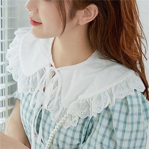Women Girls False Collar Scarf Vintage Lolita False Collar Scarf Sweet Ruffles Lace-Up Bow Decorative Chain Choker Short Poncho