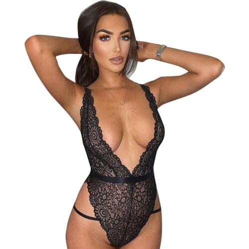 Women Lace Bodysuit Sexy V Neck Lingerie Bodysuit Black Bodysuit Bodys Para Mujer Borys Feminino Body Mujer Femme 2021 Sleepwear