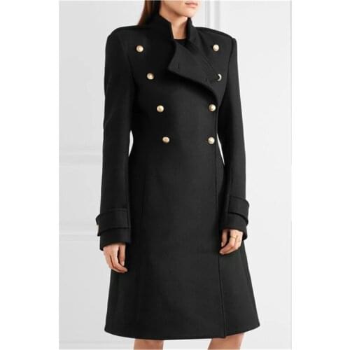 2021 Spring Winter Women Fashion Simple Black Wool Coat Female Double Breasted Windbreaker Slim Autumn Mid-Length Outerwear