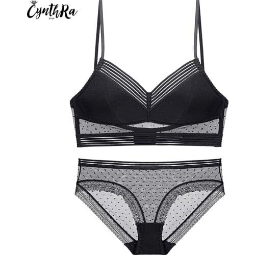 CYNTHRA Underwear Womens Sexy Lace Backless Beauty Back Thin Bralette U-Shaped bra Without Underwire Seamless Soft Lingerie Set