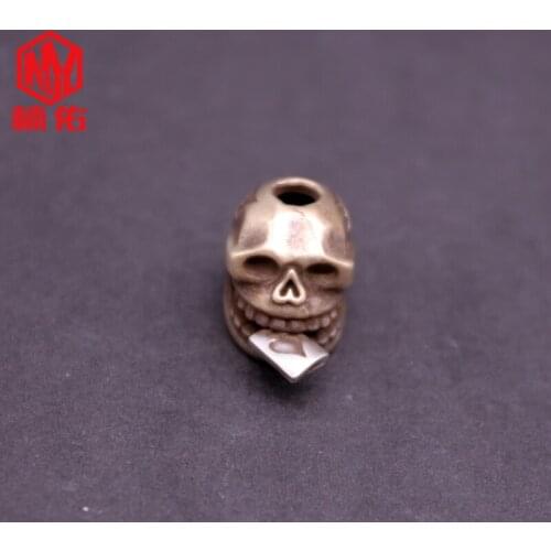 1PC Skull Playing Cards Retro Brass Copper EDC Paracord Beads Lanyard Pendants Knife Beads Umbrella Rope Cord Beads Pendants