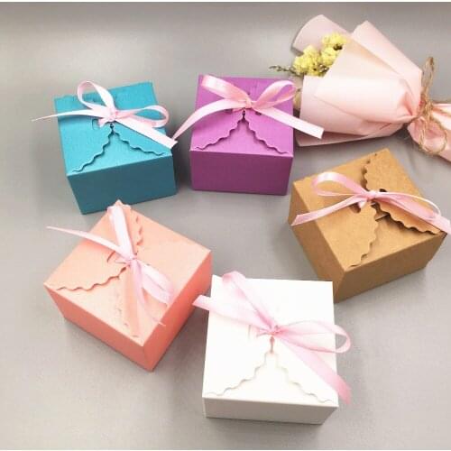 12pcs Paper Jewelry Packaging Gift Boxes Colorful Paper Wedding Party Favors Candy Box With Free Ribbon,Gifts Packaging Boxes