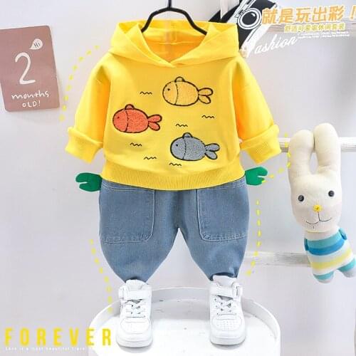 2021 Autumn Spring Baby Boys Clothes Sets Casual Long Sleeve Kids Infant Clothing Cartoon Sweater+Denim Pants 2Pcs Girls Suit