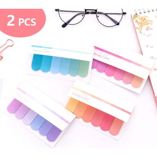 2 Pieces Gradient Color Adhesive Notepad Kawaii Bookmark Stationery stickers in notebook School memo pad