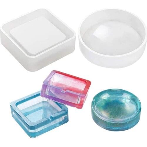 2 Pack Ashtray Mold For Resin Casting Resin Silicone Mold For Ashtray Square Round Large Size Resin Art Mold