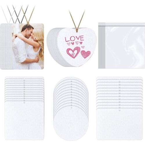 60 Pcs Sublimation Air Freshener Blanks Car Scented Hanging Sheets Felt White Fragrant Sheets with 30m Rope for Home Auto