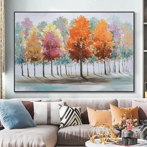 Abstract Trees With Colorful Leaves Oil Painting 100% Hand Painted Landscape Wall Art Canvas Painting For Living Room Decoration