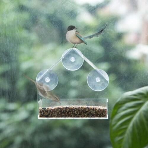 Acrylic Transparent Bird Feeder Suction Cup Mounted Birdhouse Food Feeding Tool Durable Suspension Type Compact Feeding Equipmen