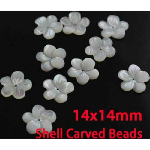 20PCS Natural White Shell Refined Carved Flower Beads 14x14mm Jewelry Making Beads