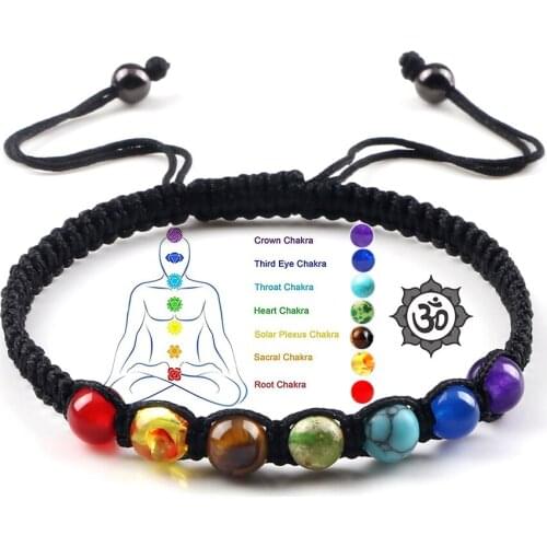 Handmade 7 Chakra Beads Bracelet 6mm Natural Stone String Braided Yoga Reiki Healing Balance Bracelets & Bangles Meditation Gift