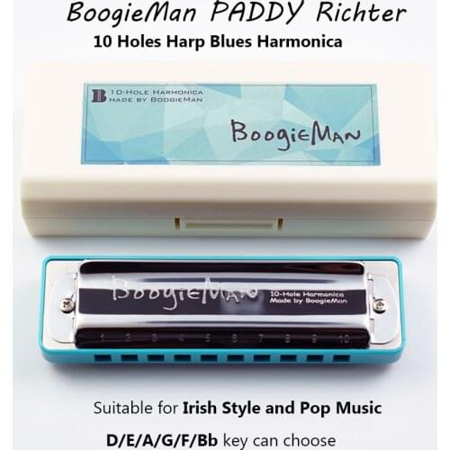 BoogieMan PADDY Richter 10 Holes Diatonic Harmonica Tuned D/E/A/G/F/Bb Blues Harp Irish and Pop Music Musical Instrument