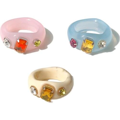 FFLACELL Korean 2020 New Trendy Transparent Resin Acrylic Crystal Irregular Geometry Simple Rings for Women Girls Jewelry Gifts