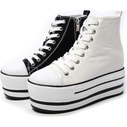 Canvas Boots Height Increased Super High Heel Platform Casual Sports High Top Lace Up Casual Thick Sole Women Casual Shoes