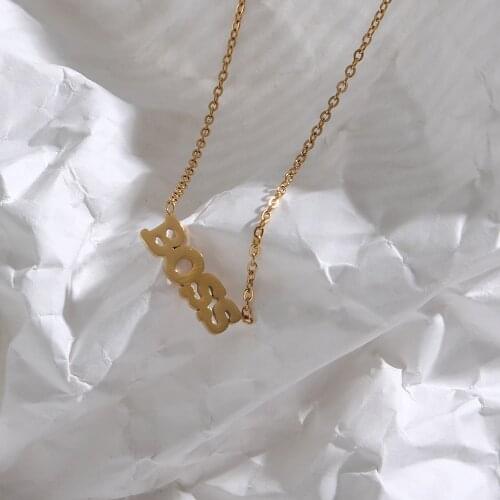 Cool Girl Ladies Stainless Steel 18K Gold Plated Boss Letter Pendant Necklace Minimalist Cute Personalizied Titanium Necklace