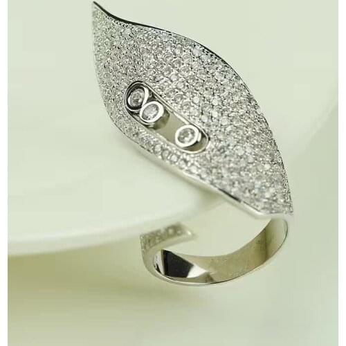 Luxury micro paved zircon leaf design Women rings AAAA CZ moving stones Exaggerated Ring 925 sterling silver ring jewelry