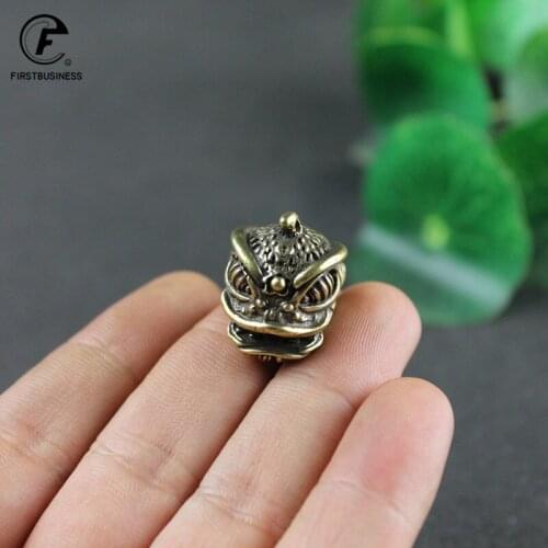 Copper Chinese Mythical Animal Lucky Lion Head Bell Key Chains Pendant Retro Brass Avoid Evil Feng Shui Charm Men Car Keyring