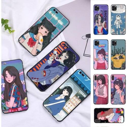 FHNBLJ Kawaii Japanese Anime illustration Girl Phone Case for iPhone 8 7 6 6S Plus X 5S SE 2020 XR 11 12 pro XS MAX