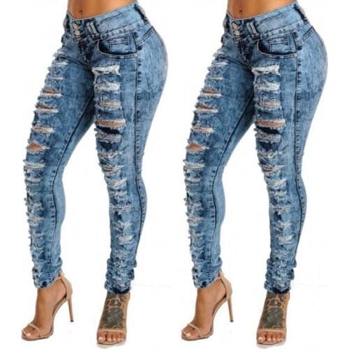 Fashion Womens Destroyed Ripped Distressed Slim Denim Jeans Boyfriend Jeans Sexy Hole Pencil Trousers New