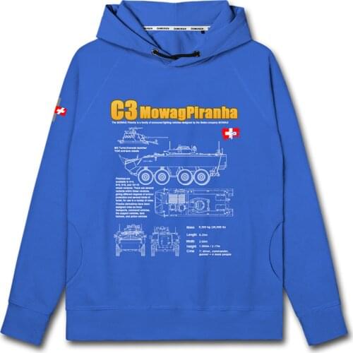 Swiss Mowag Piranha IIIC 88 armored transport vehicle mens hoodies fashion white crewneck sweatshirt streetwear autumn clothes