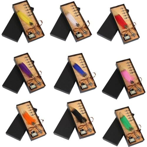 Retro Antique Feather Pen Kit Retro Dip Pen Assorted Color 5 Replacement Nibs Executive School Gift for Students Girls