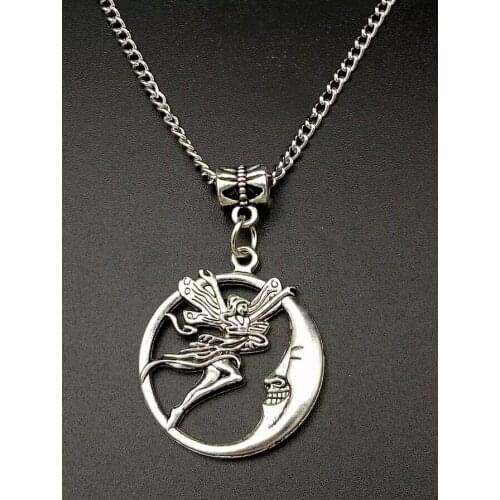 New Fashion Vintage Moon fairy Charm Pendants Necklace Angel Wings Pagan For Women & Men Jewelry Fast shipping