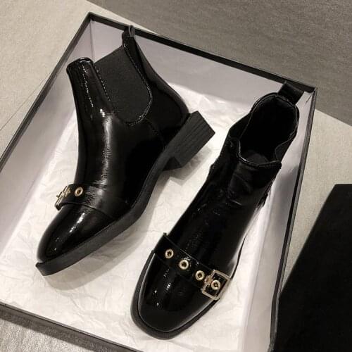 2020 New product Pocket Motorcycle Boots Women Platform Shoes Lace Up Thick-soled Black Military Shoes Woman Half Botas Mujer