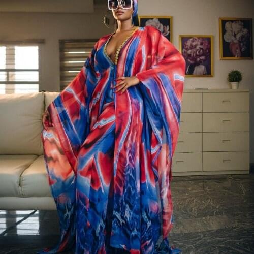 2021 African Dashiki New Fashion Two Piece Suit Long Tops + Wide Pants Party Plus Size For Lady 2 Piece Set Women Africa Clothes