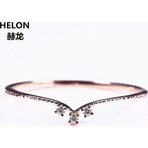 Solid 14k Rose Gold Natural Diamonds Wedding Ring Three Stone Ruby Sapphire Engagement Party Jewelry Millgrain V Shape #6.5