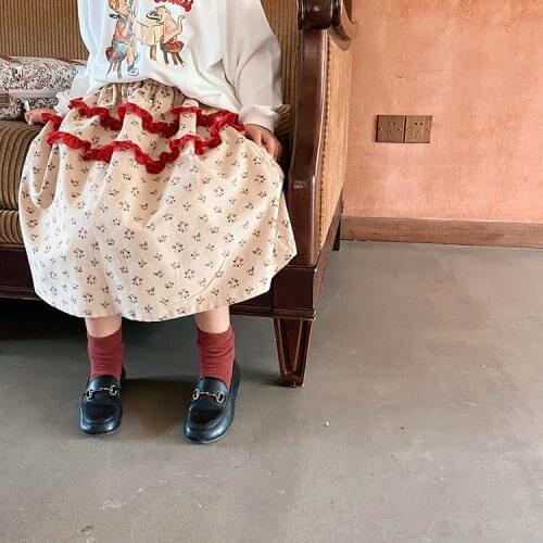 Autumn New Childrens Skirts 2021 Korean Style Kids Girl Lacing Floral Skirt Baby A-lin Cotton Skirts for Girls Children Clothes