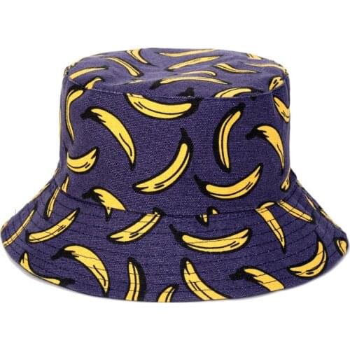 2020 New Summer Panama Bucket Hats Basin Cap Women Banana Print Sun Hats Men Reversible Visor Outdoor Travel Fisherman Hat M19
