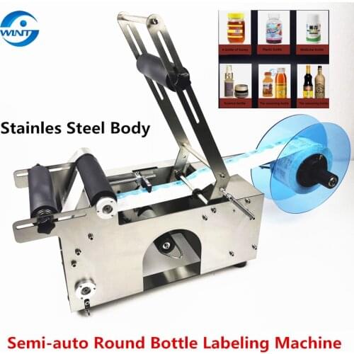 Semi-automatic Round Bottles Adhesive Labeling Machine PET Glass Gel Bottling Labels Stickers Applicator with Stainless Body