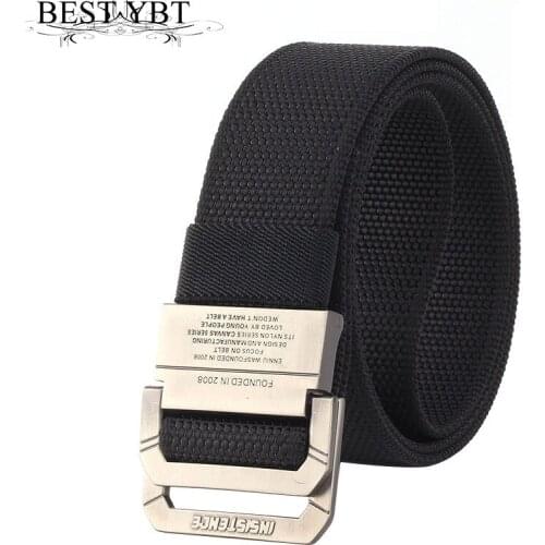 Best YBT Unisex belt fashion weaving Nylon Alloy Double ring buckle Men belt Outdoor casual sport youth solid color belt