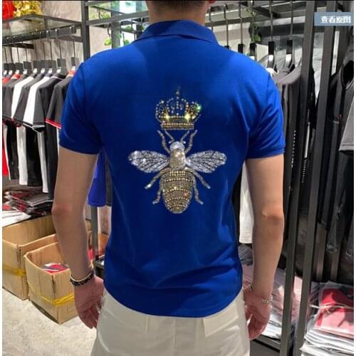 Summer new men polo shirt high quality Diamond stone mens cotton short-sleeved solid colorHot drill casual business Breathable