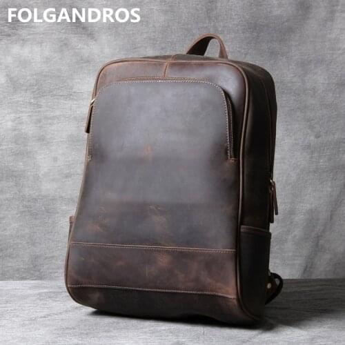 Mens Original Cowhide Hand-made Computer Backpacks Large Capacity Genuine Leather Vintage School Daypack Male Classic Backpack